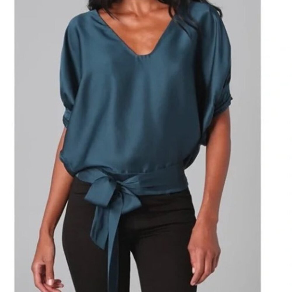 Diane Von Furstenberg DVF Dark Teal Silk Tie Sash Edna Blouse